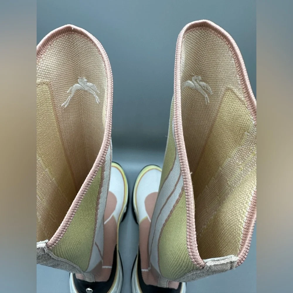 Longchamp Pink Yellow Tall Shaft Tennis Boots Sneakers